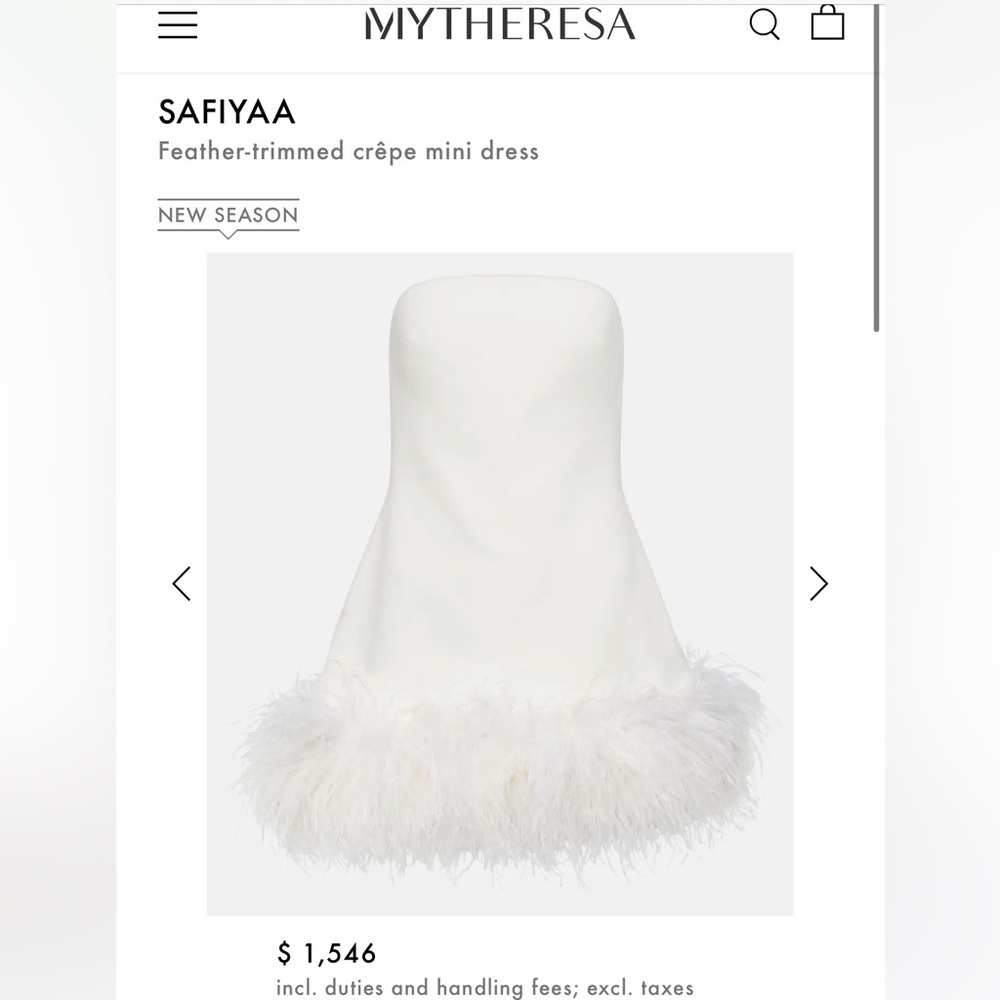 New season white feather dress fits size 4. SAFIYAA